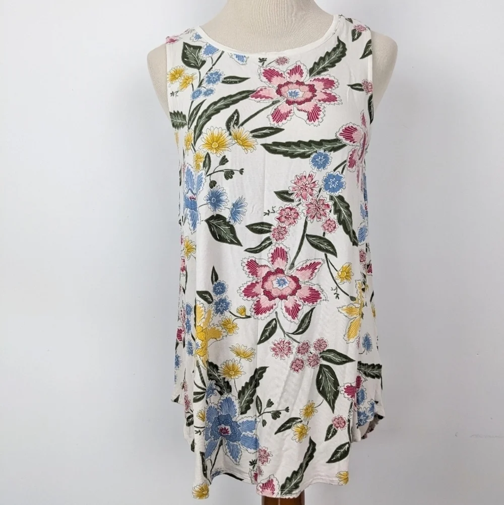 Old Navy Luxe Tank Top Size Medium Cream Floral - Picture 1 of 7